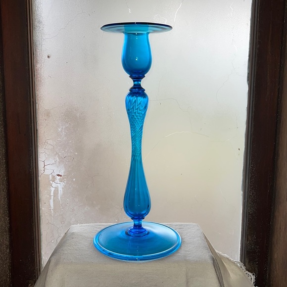 Sinclaire Colonia Blue Glass Candle Stick Holder - Picture 1 of 6